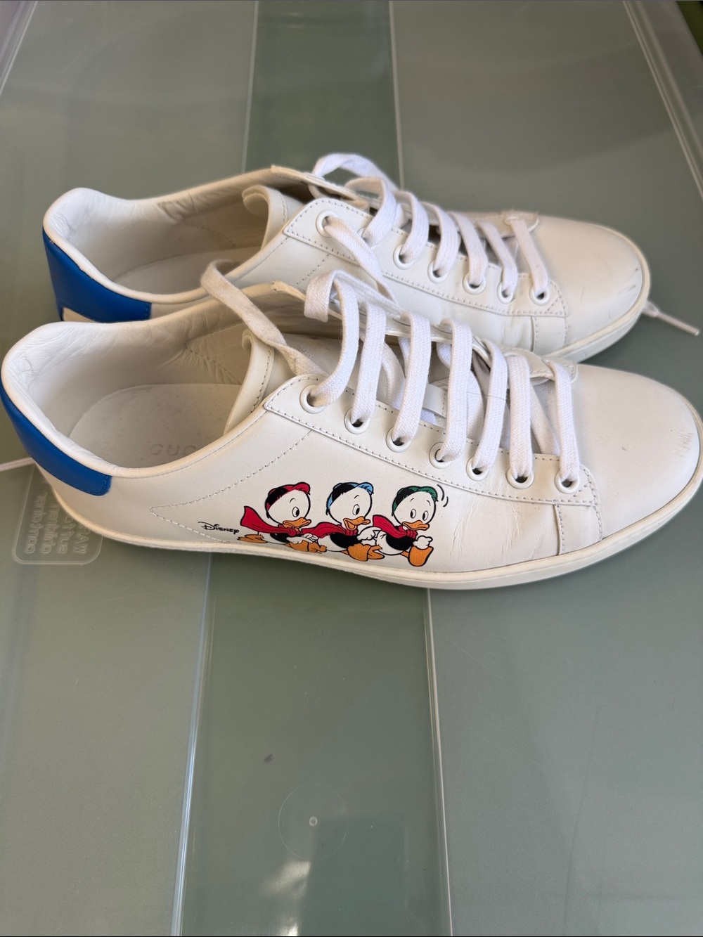 Gucci by Disney White Sneakers with Blue Heel and Donald Duck Characters